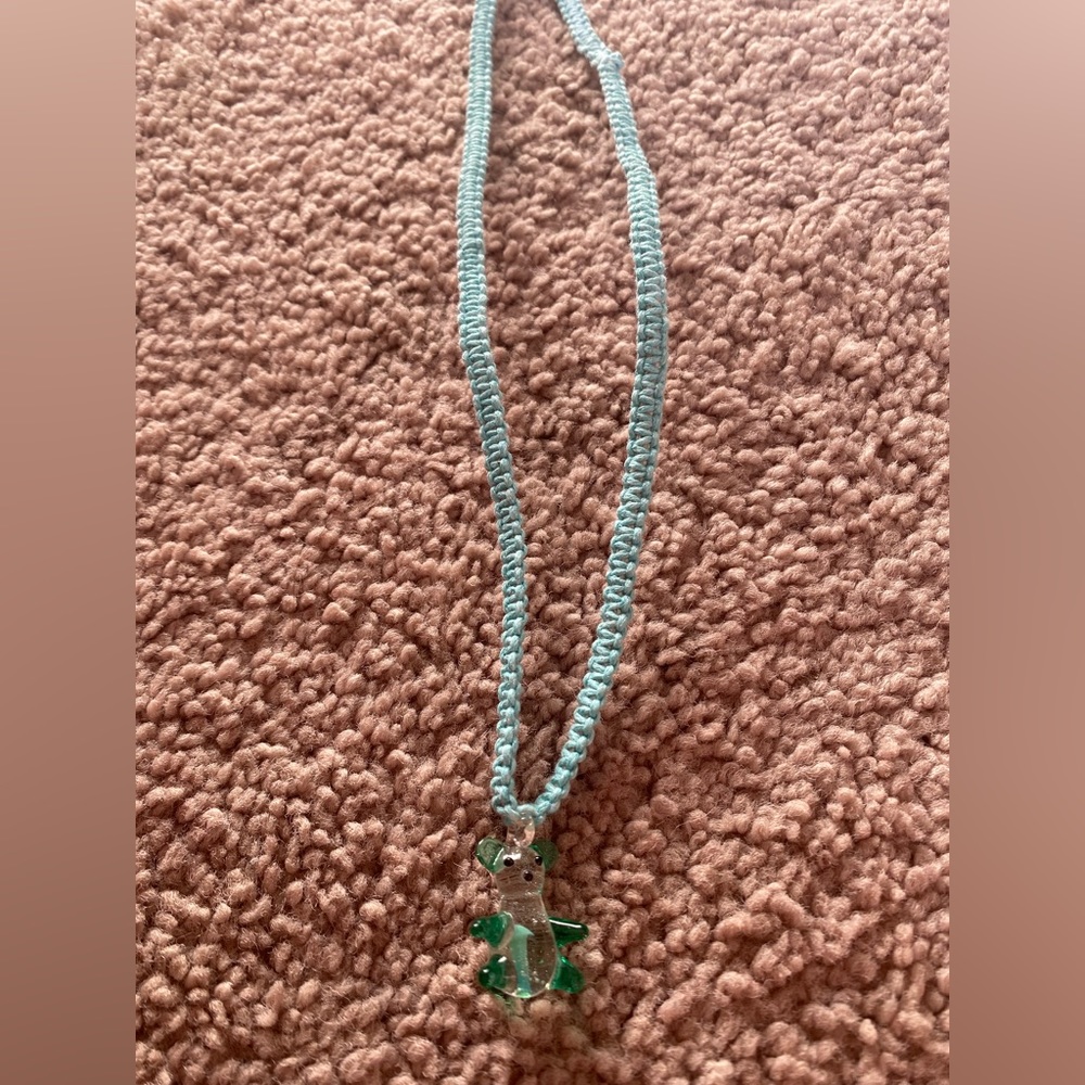 Teddy bear mushroom pendant necklace.